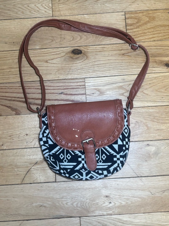 Handbags - Brown & Black Patterned Crossbody Bag